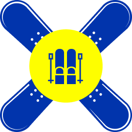 Here are a few alt text options for the image, all under 8 words: * **Snowboards and skis logo** * **Winter sports equipment icon** * **Ski and snowboard graphic** I think "**Winter sports equipment icon**" is the best option as it is descriptive and concise.